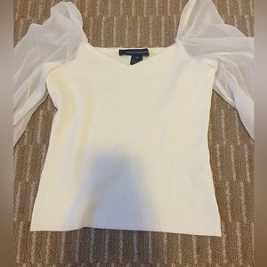 French connection white long sleeve puffy sleeve mesh top